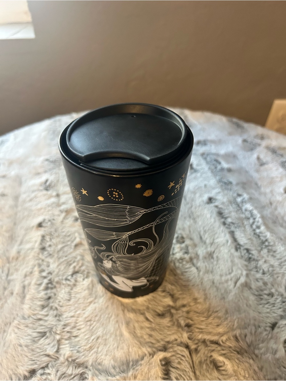 Starbucks Black and White Mermaid Travel Tumbler with Gold Accents - Picture 3 of 4